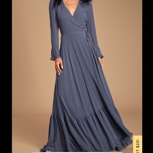 Slate Blue Chiffon Tiered Wrap Maxi Dress